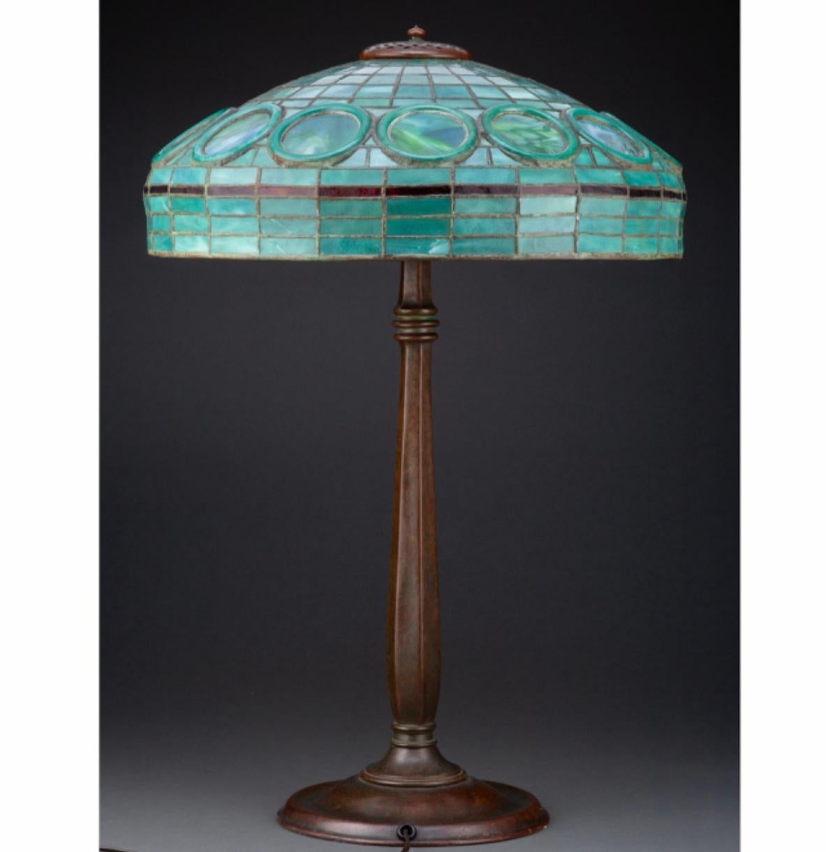 Bronze Rare Tiffany Studios “Jade Ring” Table Lamp For Sale