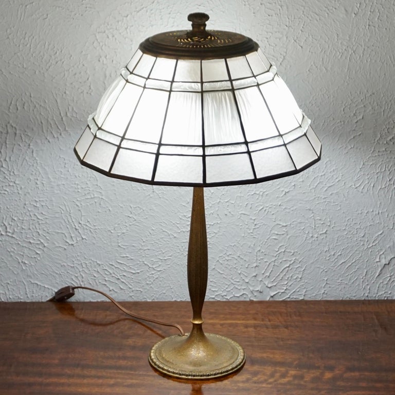 Rare Tiffany Studios White Linenfold Table Lamp For Sale 5