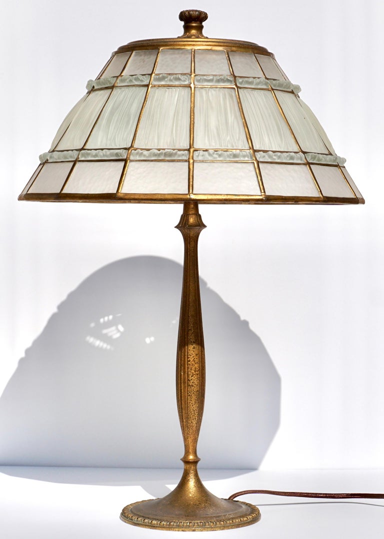 Art Nouveau Rare Tiffany Studios White Linenfold Table Lamp For Sale