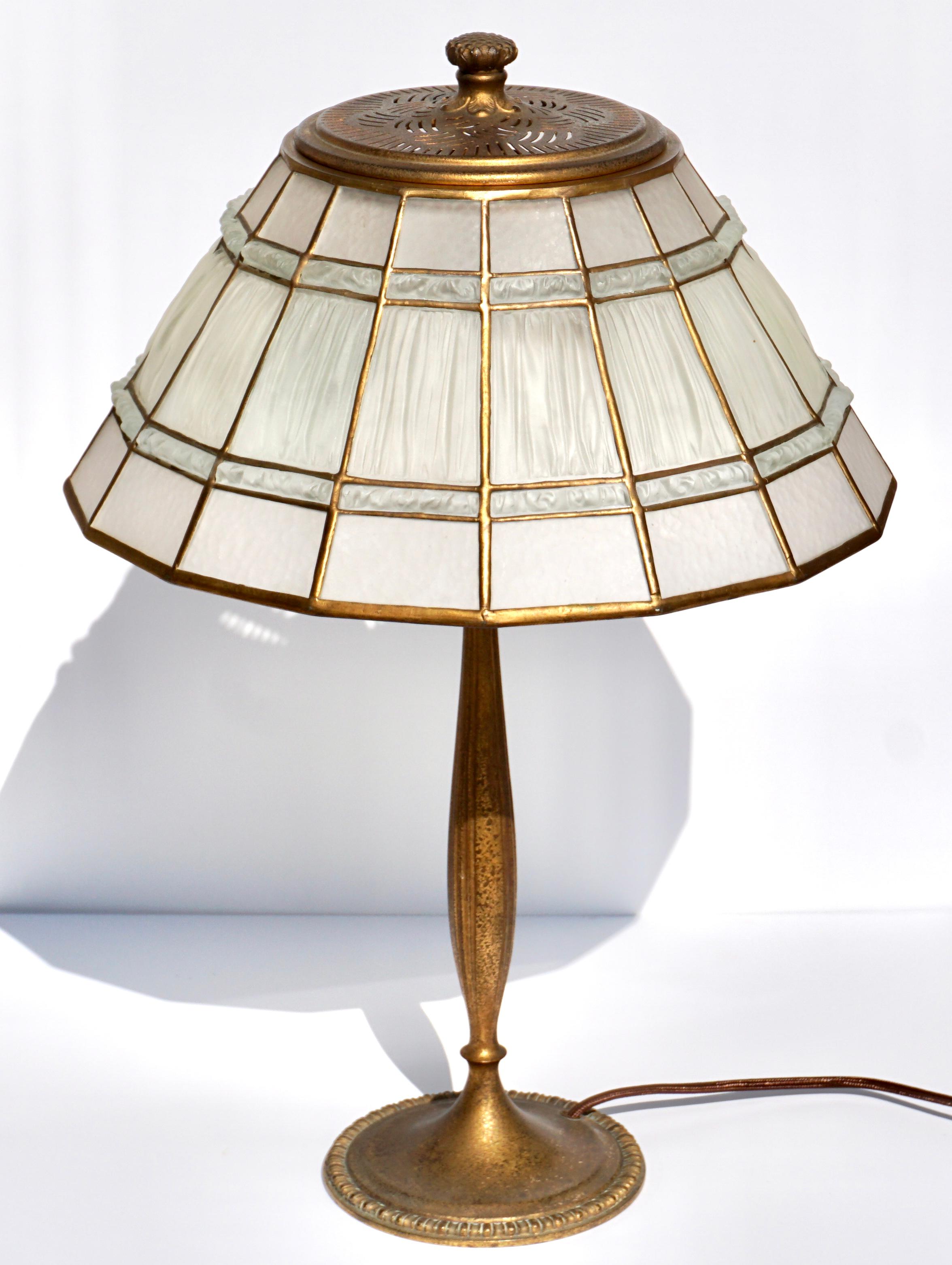 American Rare Tiffany Studios White Linenfold Table Lamp