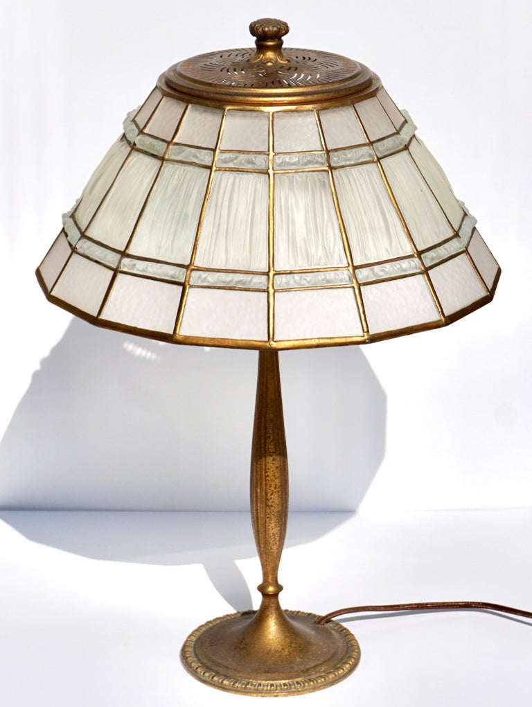 American Rare Tiffany Studios White Linenfold Table Lamp For Sale