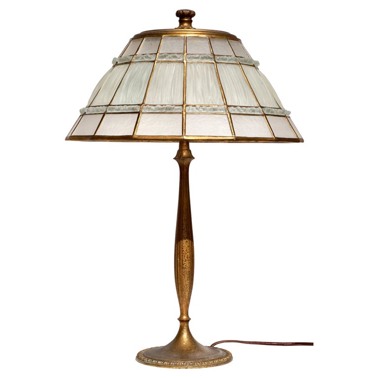 Rare Tiffany Studios White Linenfold Table Lamp For Sale