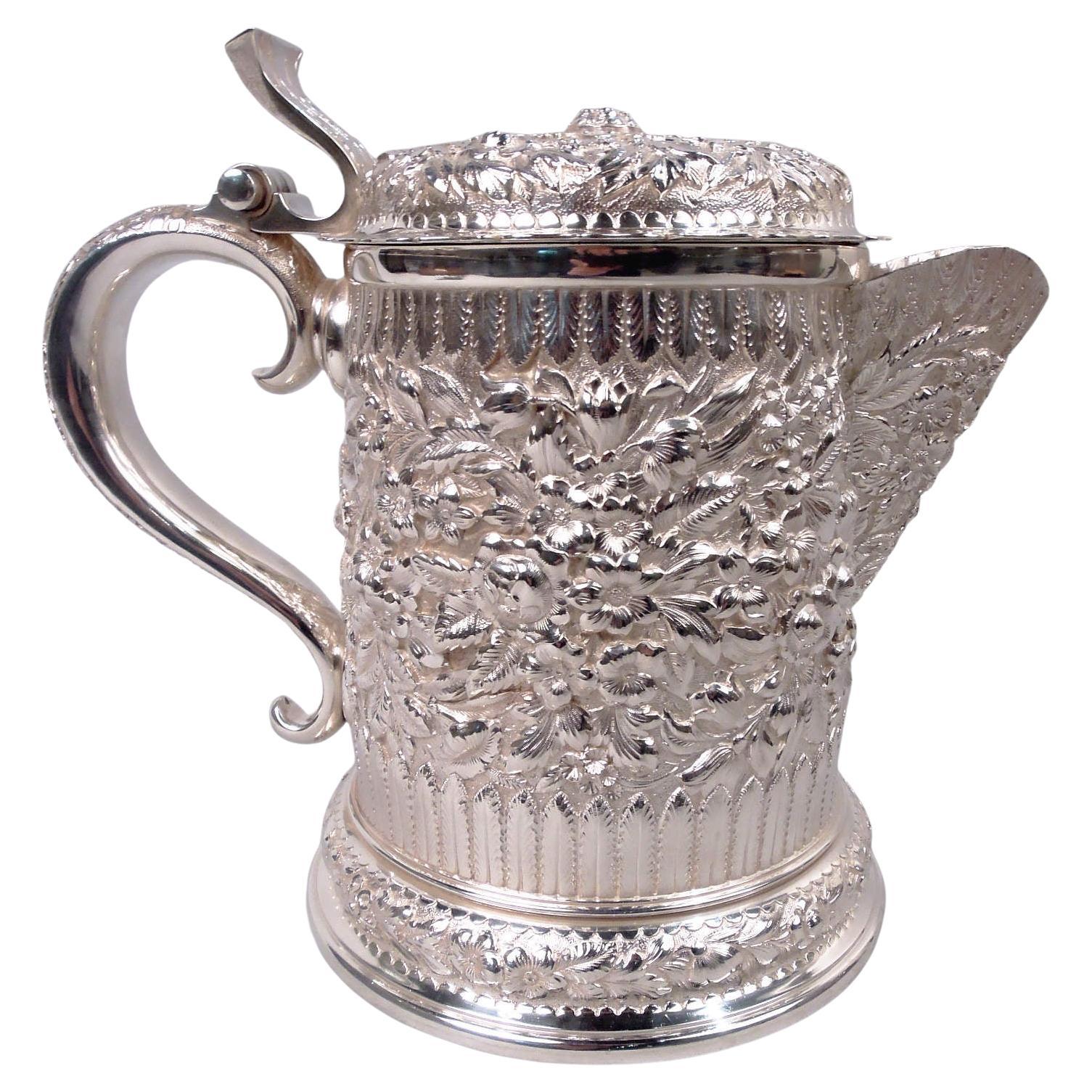Rare Tiffany Victorian Classical Repousse Sterling Silver Tankard Pitcher