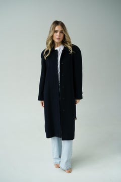 Rare! Timeless Chanel Fall winter 1996 Belt Cashmere Coat with Logo Buttons