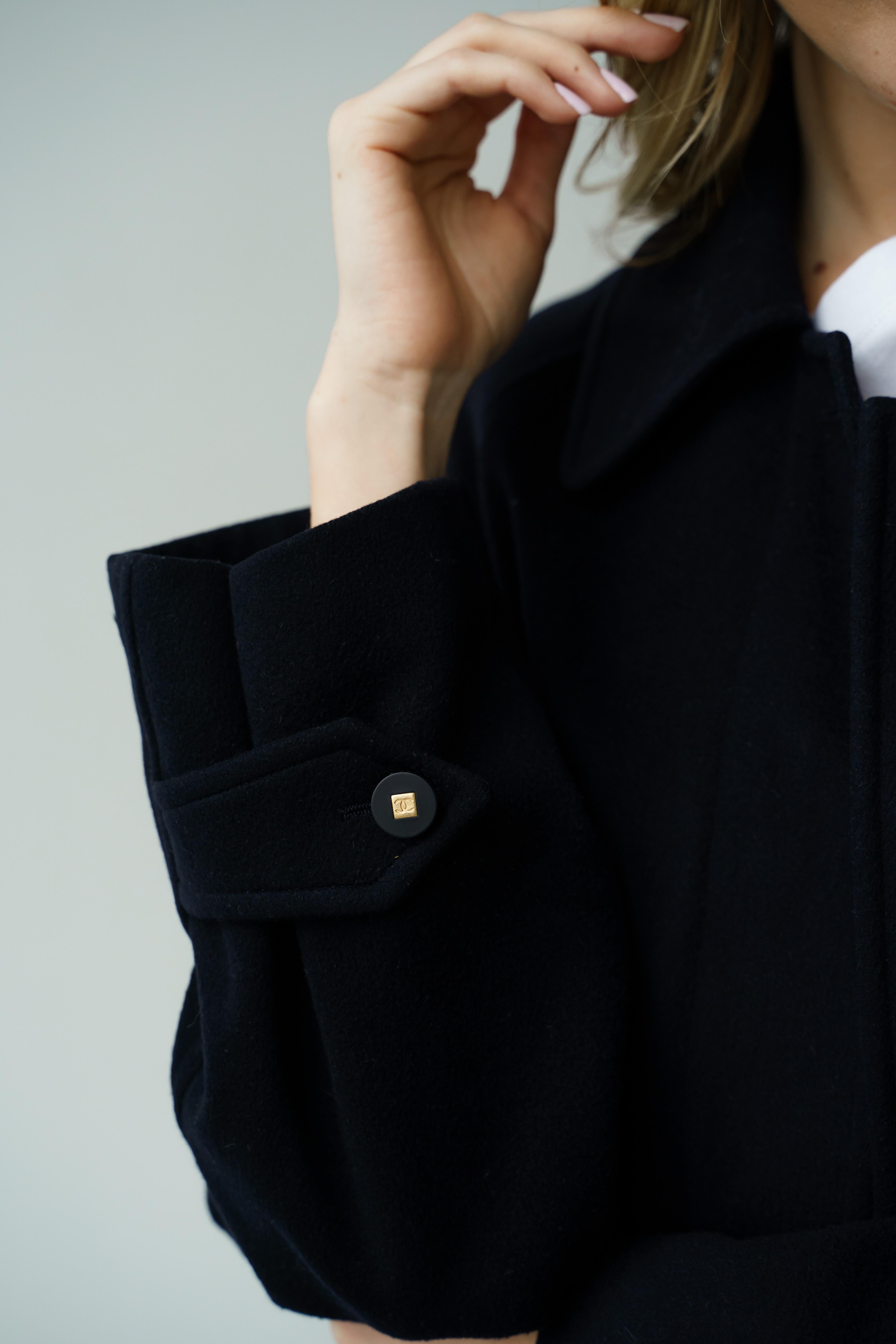 Women's Rare! Timeless Chanel Fall winter 1996 Belt Cashmere Coat with Logo Buttons
