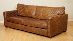 Rare Timothy Oulton Viscount Diamond Stitch Design Brown Leather 3/4 Seater Sofa