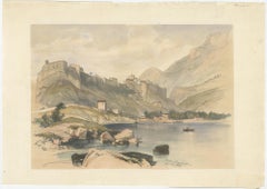 Rare Tinted Lithograph of The Monaco Coast of Genoa, 1836