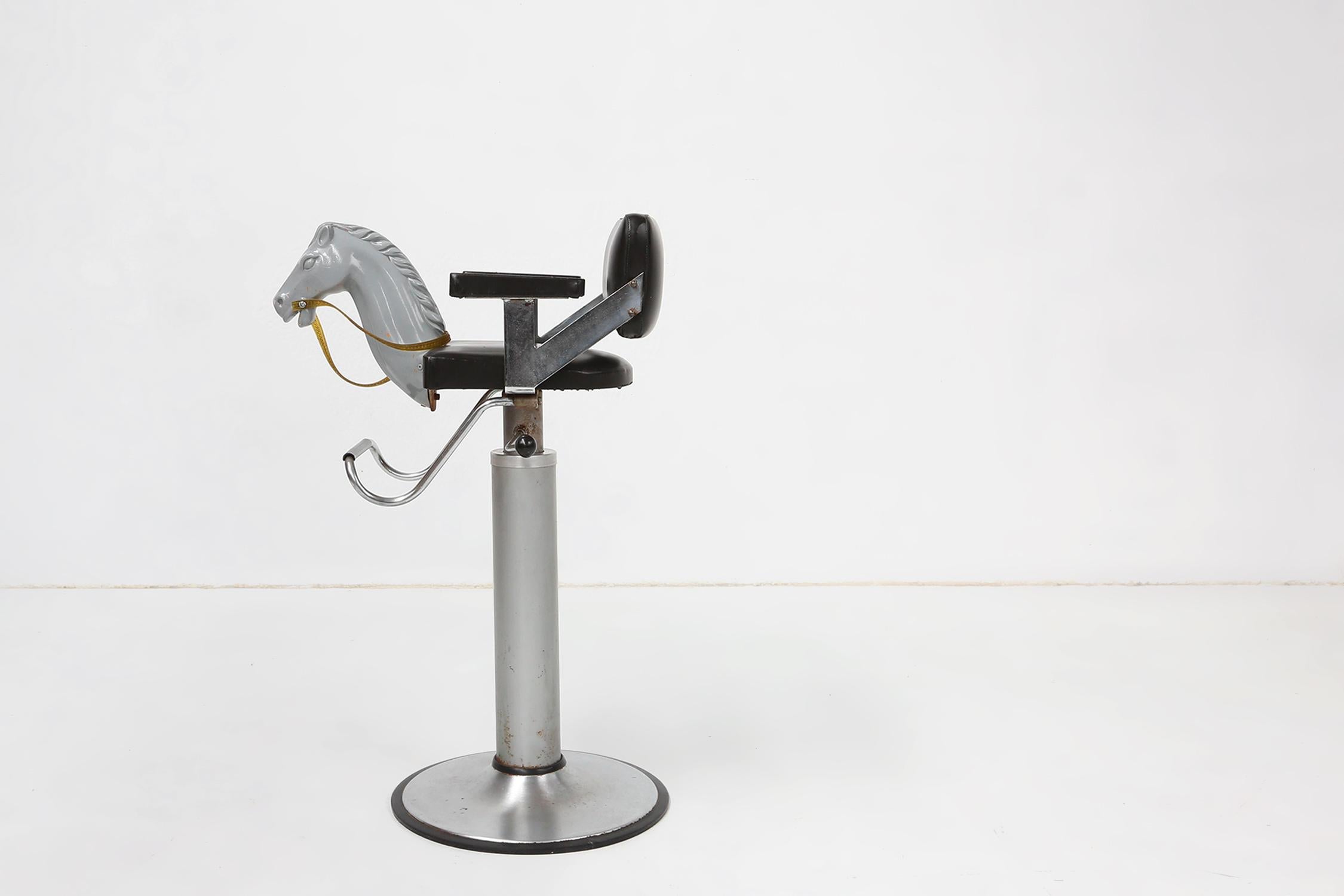 Mid-Century Modern Rare to find children’s barber chair with horse head, Belgium ca 1950 For Sale