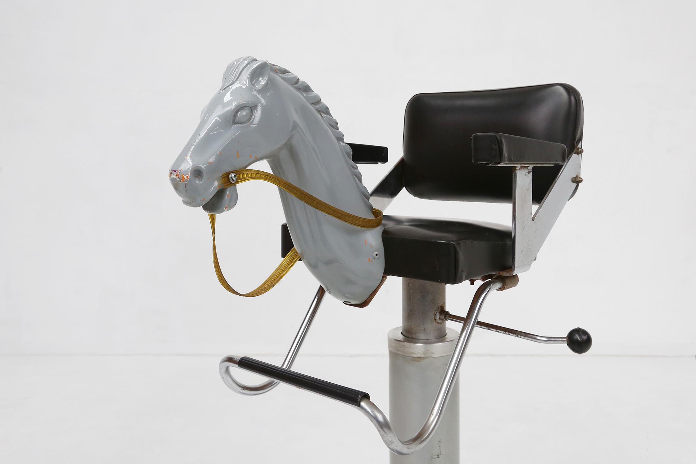Mid-20th Century Rare to find children’s barber chair with horse head, Belgium ca 1950 For Sale