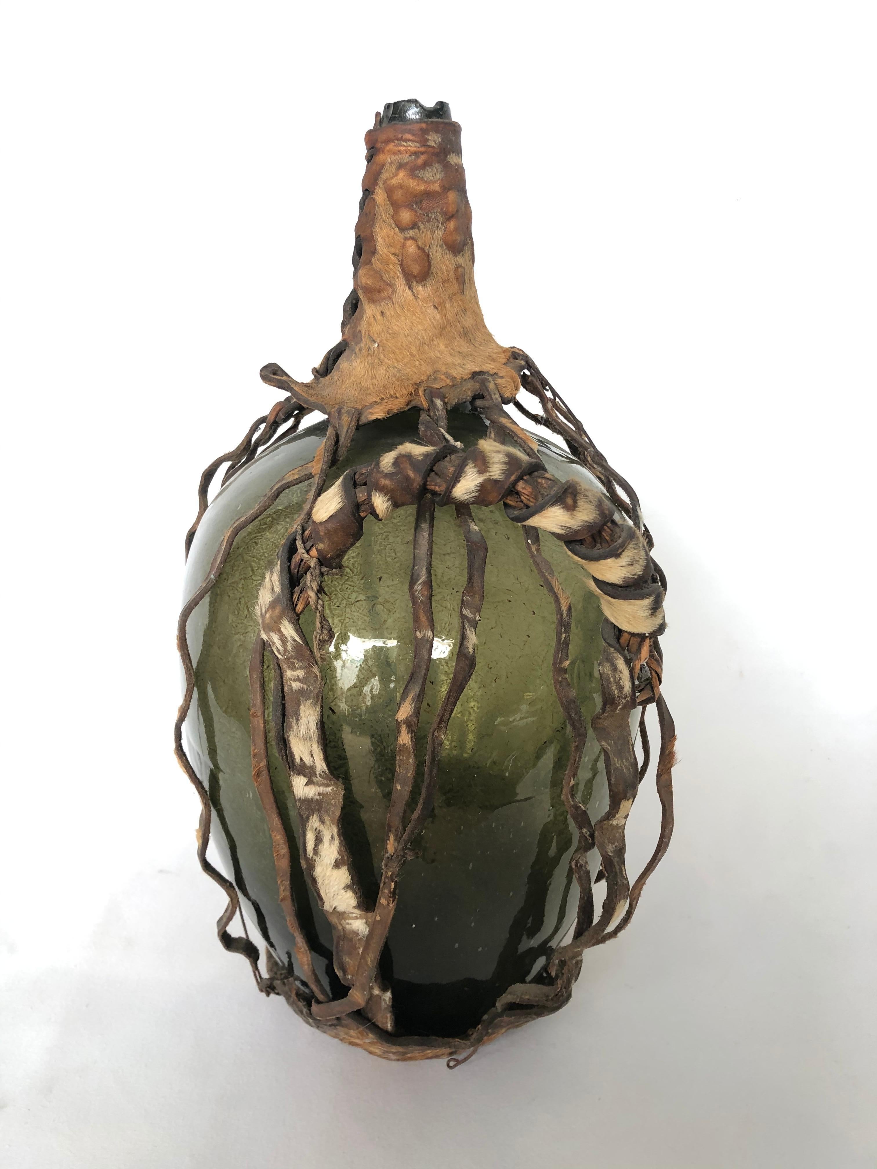 Rustic Rare to Find Green Blown Glass Demijohn from Southern Mexico, Mid 19th Century