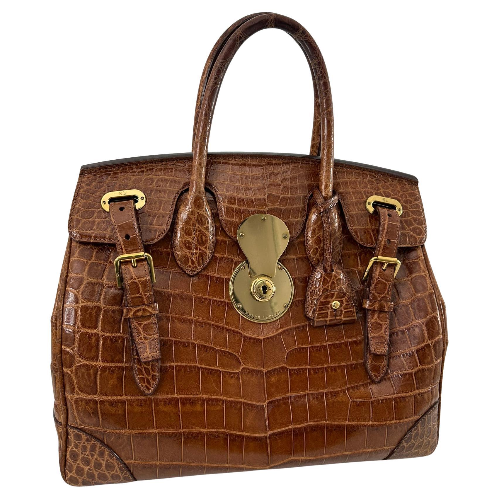 Rare to find. Ralph Lauren Ricky 33 Cognac Alligator Satchel with Gold Hardware im Angebot