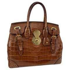 Rare to find. Ralph Lauren Ricky 33 Cognac Alligator Satchel with Gold Hardware