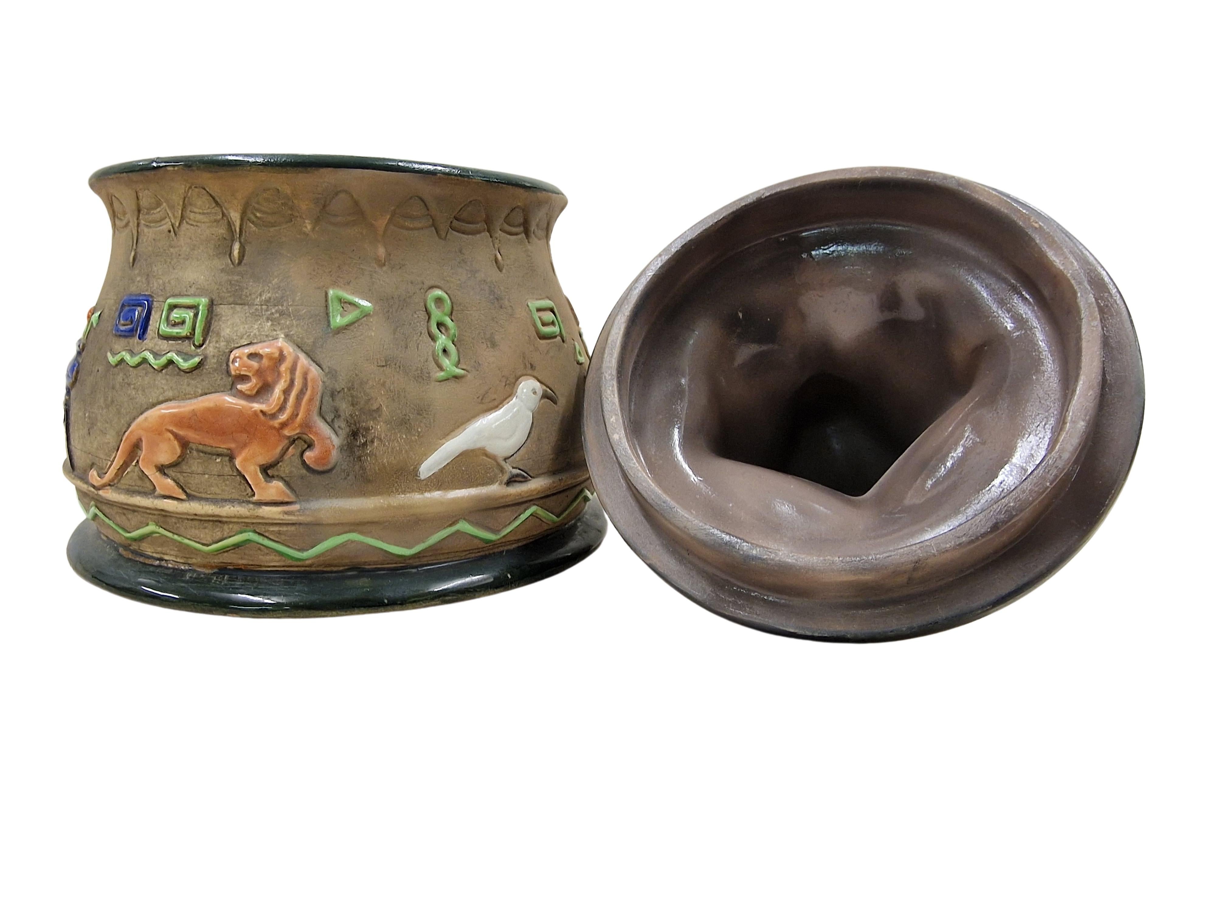 Ceramic Rare tobacco snuff box egypt pharao decor ceramic, Julius Dressler 1920 Art Deco