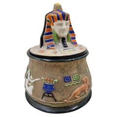 Rare tobacco snuff box egypt pharao decor ceramic, Julius Dressler 1920 Art Deco
