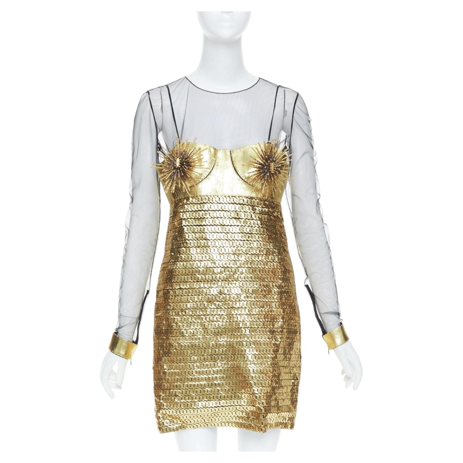 Pre-owned Tom Ford Rare 2015 Runway Lisa Eisner Spike Nipple Brooch Mini Dress It42 M In Beige