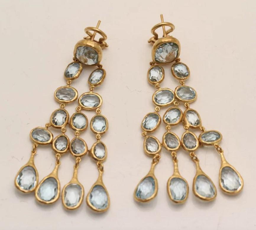 Mixed Cut Rare Tom Ford for Gucci Blue Topaz Gold Earrings as seen on Liz Taylor