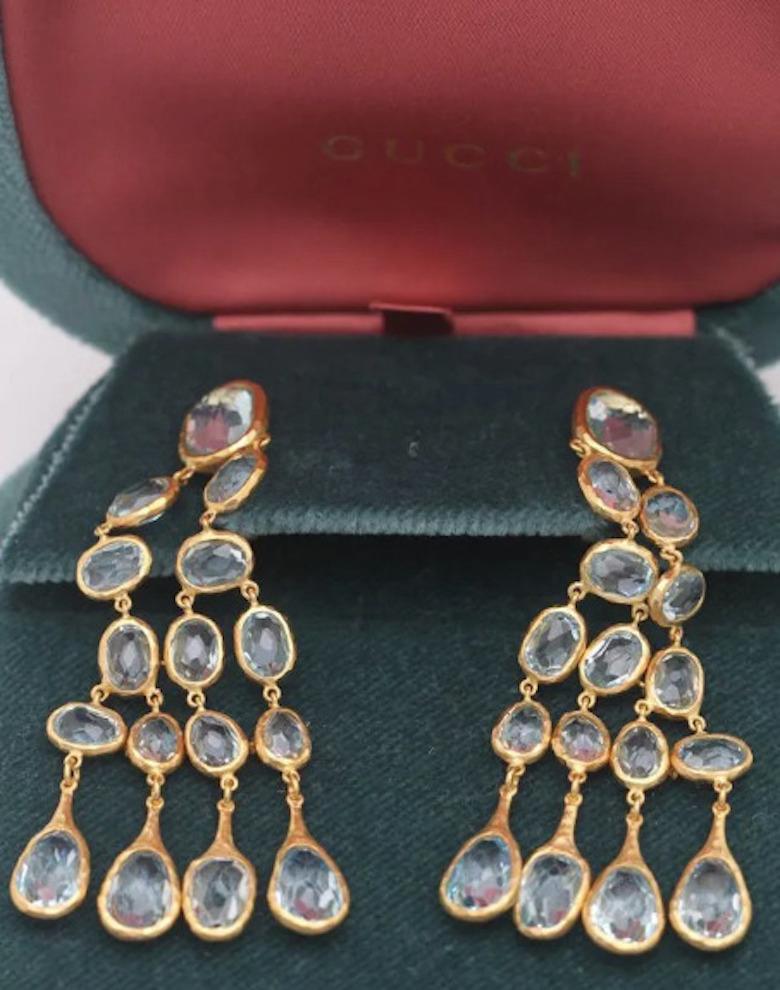 Rare Tom Ford for Gucci Blue Topaz Gold Earrings as seen on Liz Taylor 1