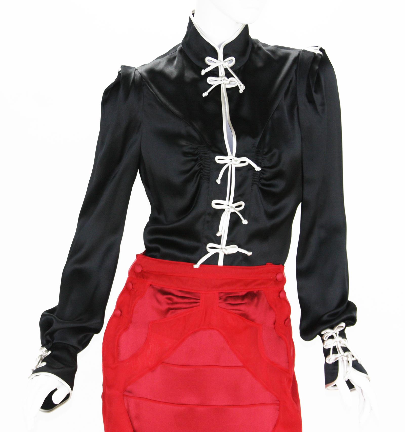 Red Rare Tom Ford for Yves Saint Laurent F/W 2004 Chinese Inspired Skirt Set  Fr. 38 For Sale