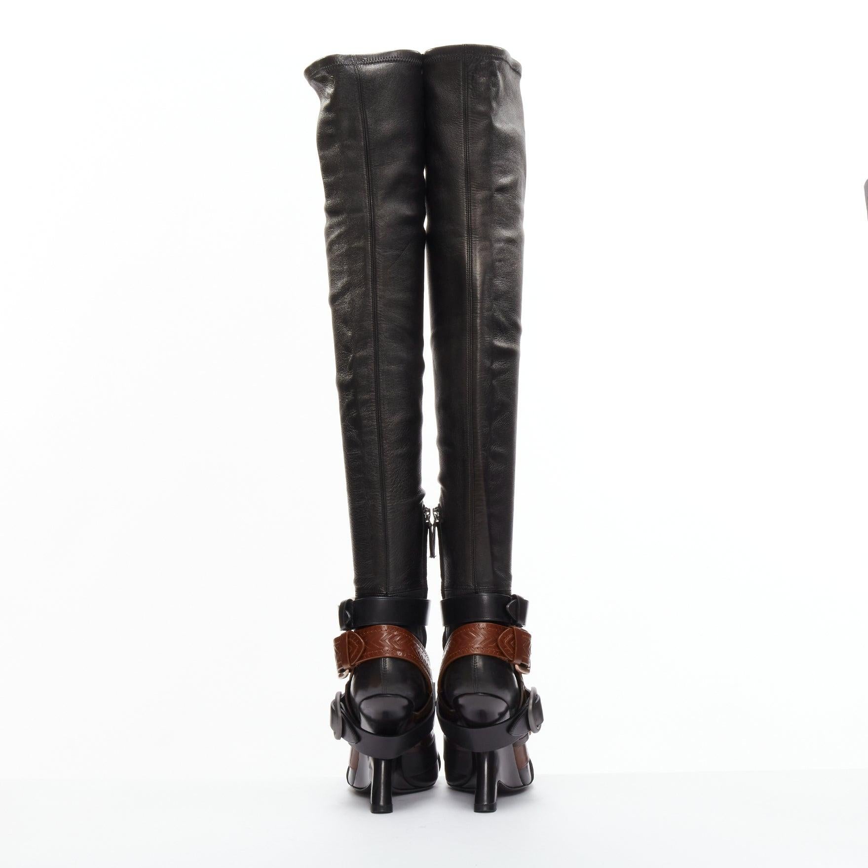 rare TOM FORD Runway brown multi belt buckle thigh high boots EU37.5 For Sale 1