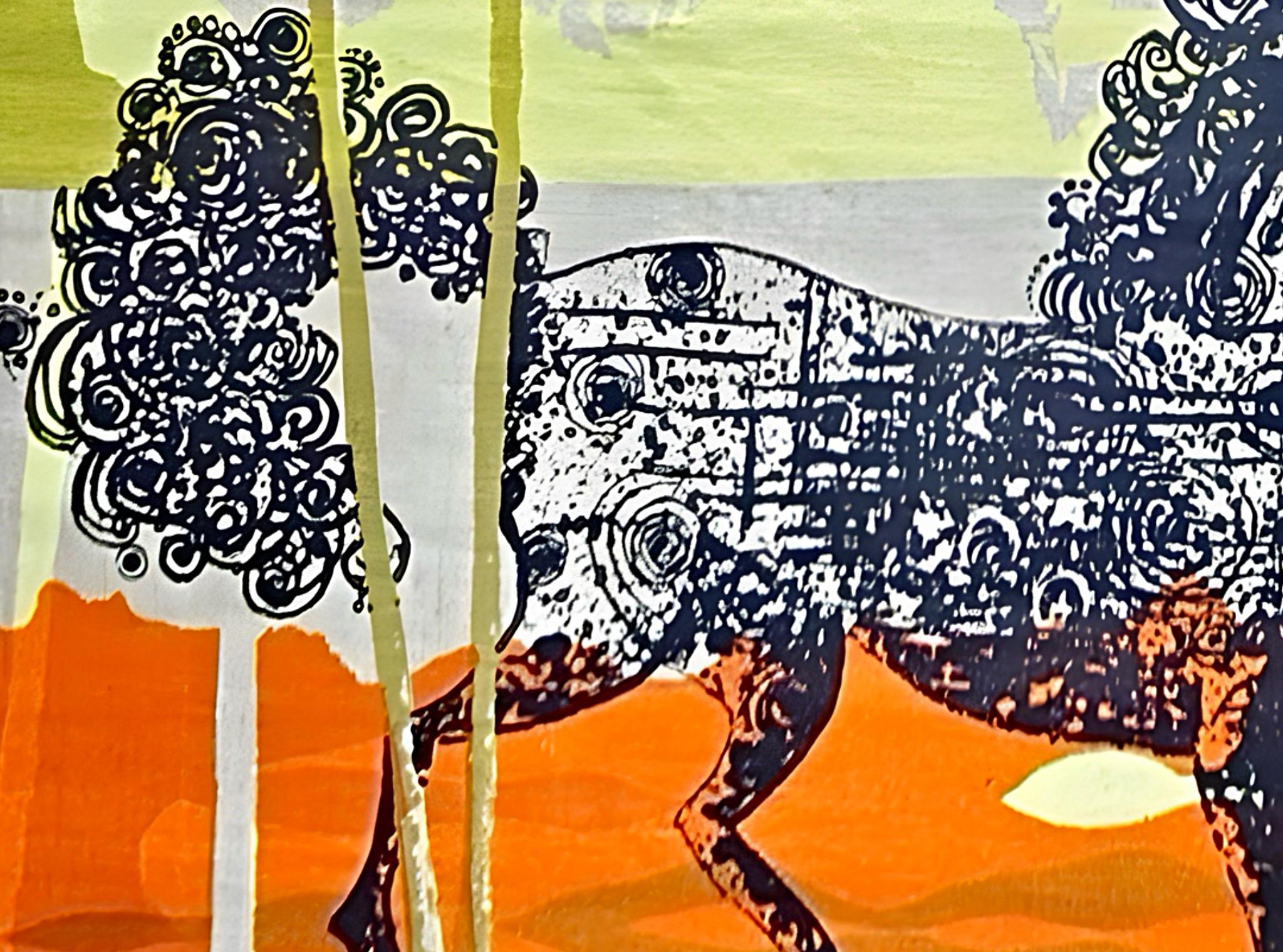 Seltene Tom Tru Robert Bushong Mid Century Modern Leinen Wand Kunst Etruscan Pferd (20. Jahrhundert) im Angebot