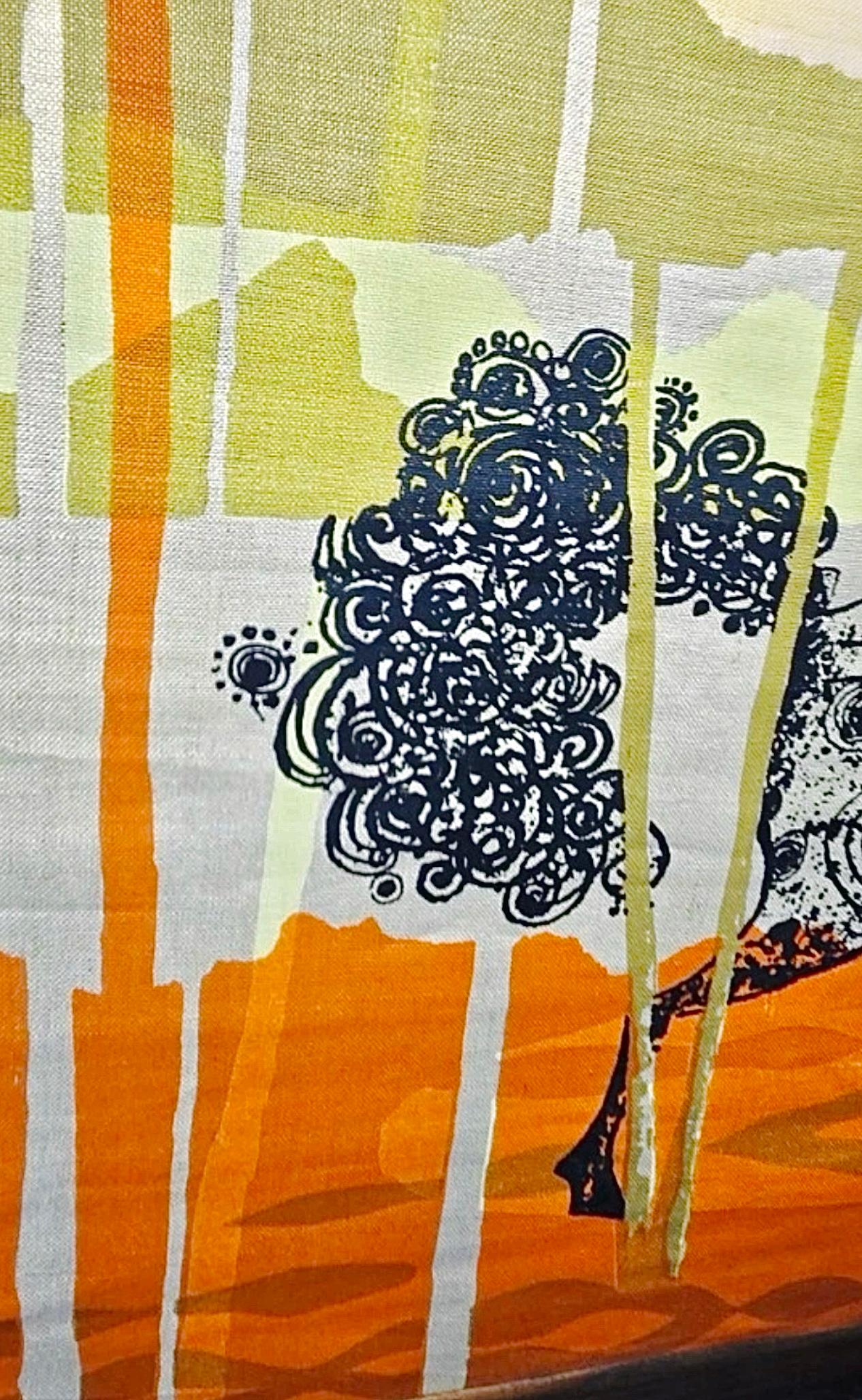 Seltene Tom Tru Robert Bushong Mid Century Modern Leinen Wand Kunst Etruscan Pferd im Angebot 1