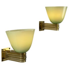 Seltene Wandleuchten aus Murano-Glas und Messing von Tomaso Buzzi für Venini, Paar, 1940er Jahre