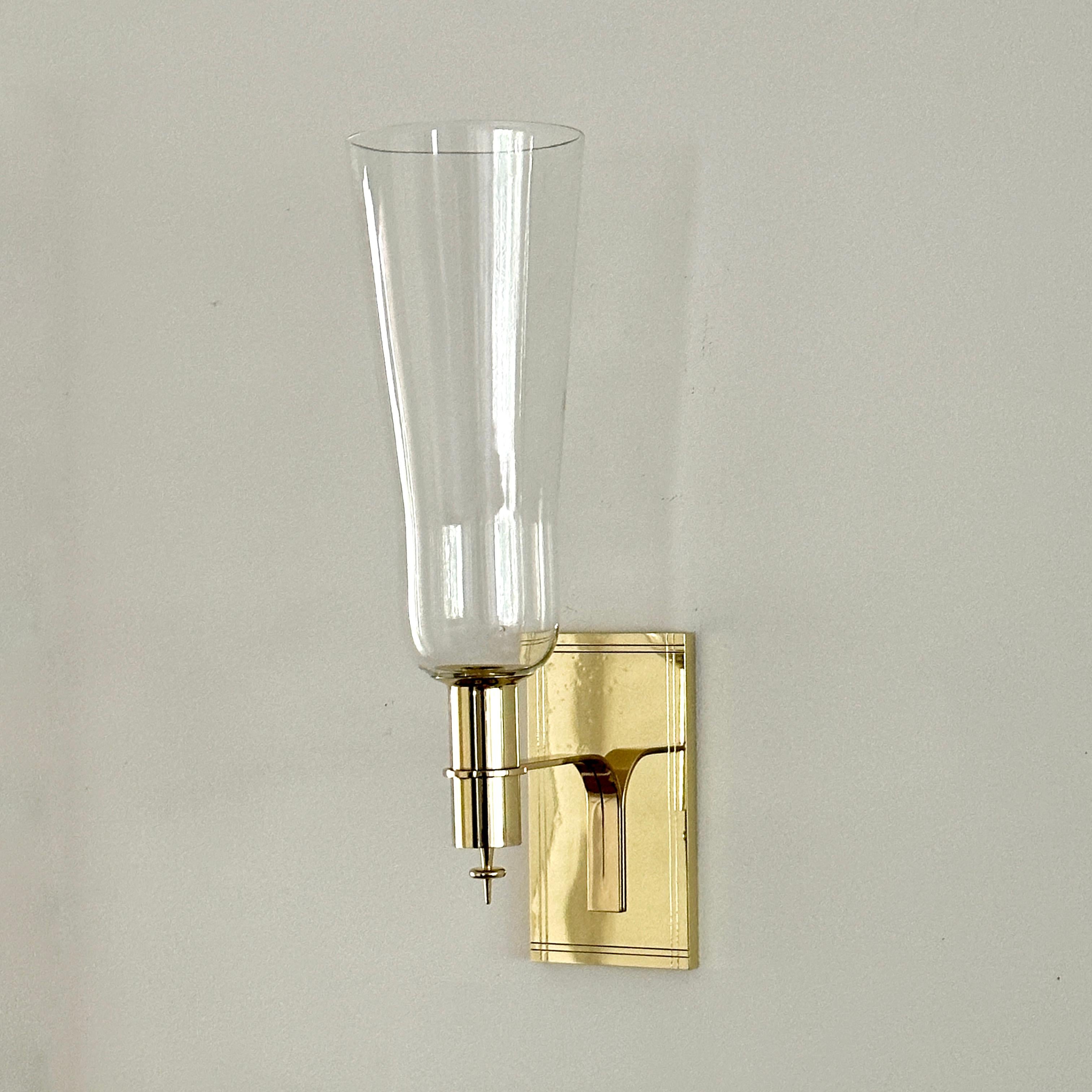 American Rare Tommi Parzinger Brass And Glass Wall Sconce For Sale