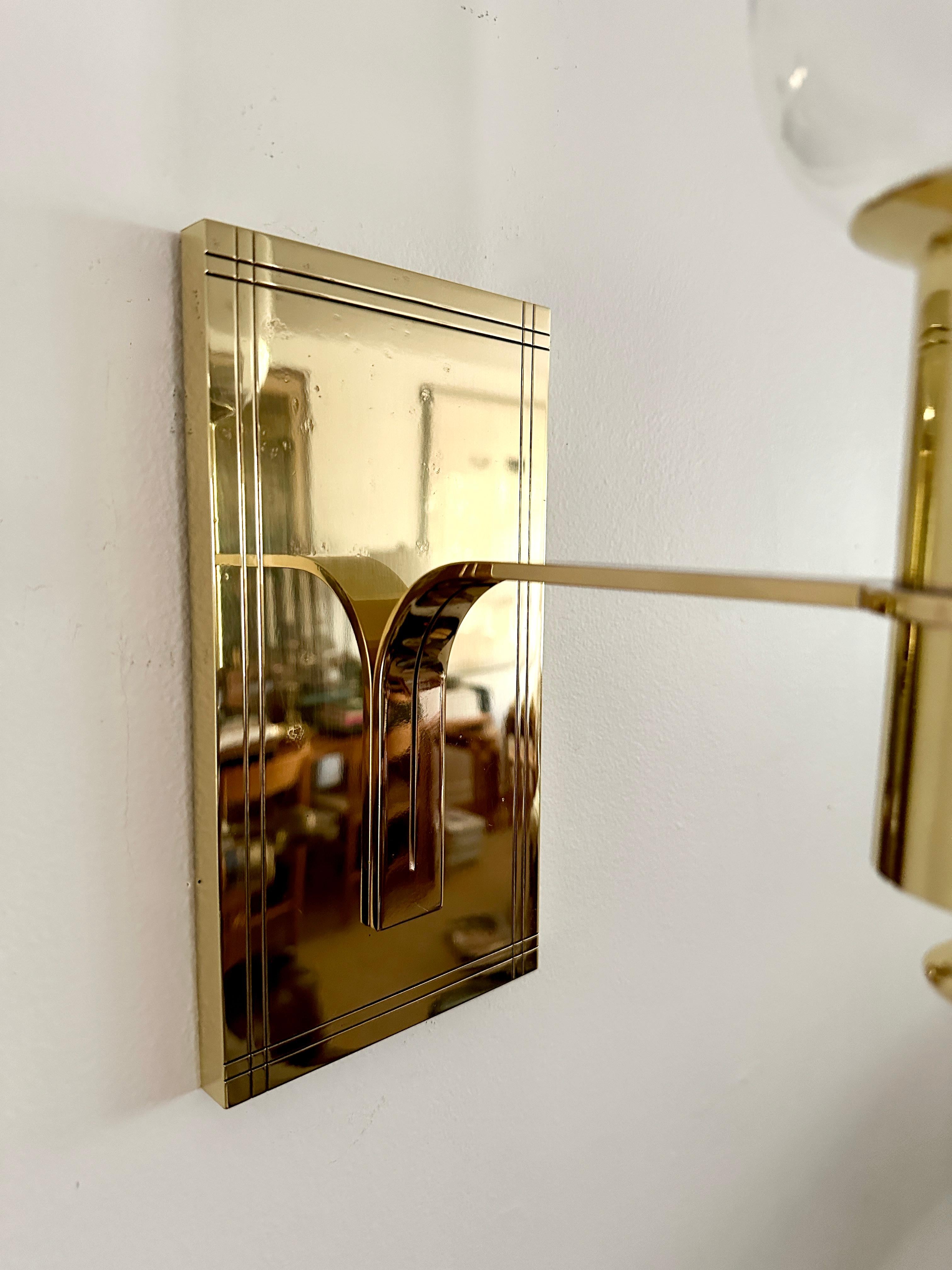 Hand-Crafted Rare Tommi Parzinger Brass And Glass Wall Sconce For Sale