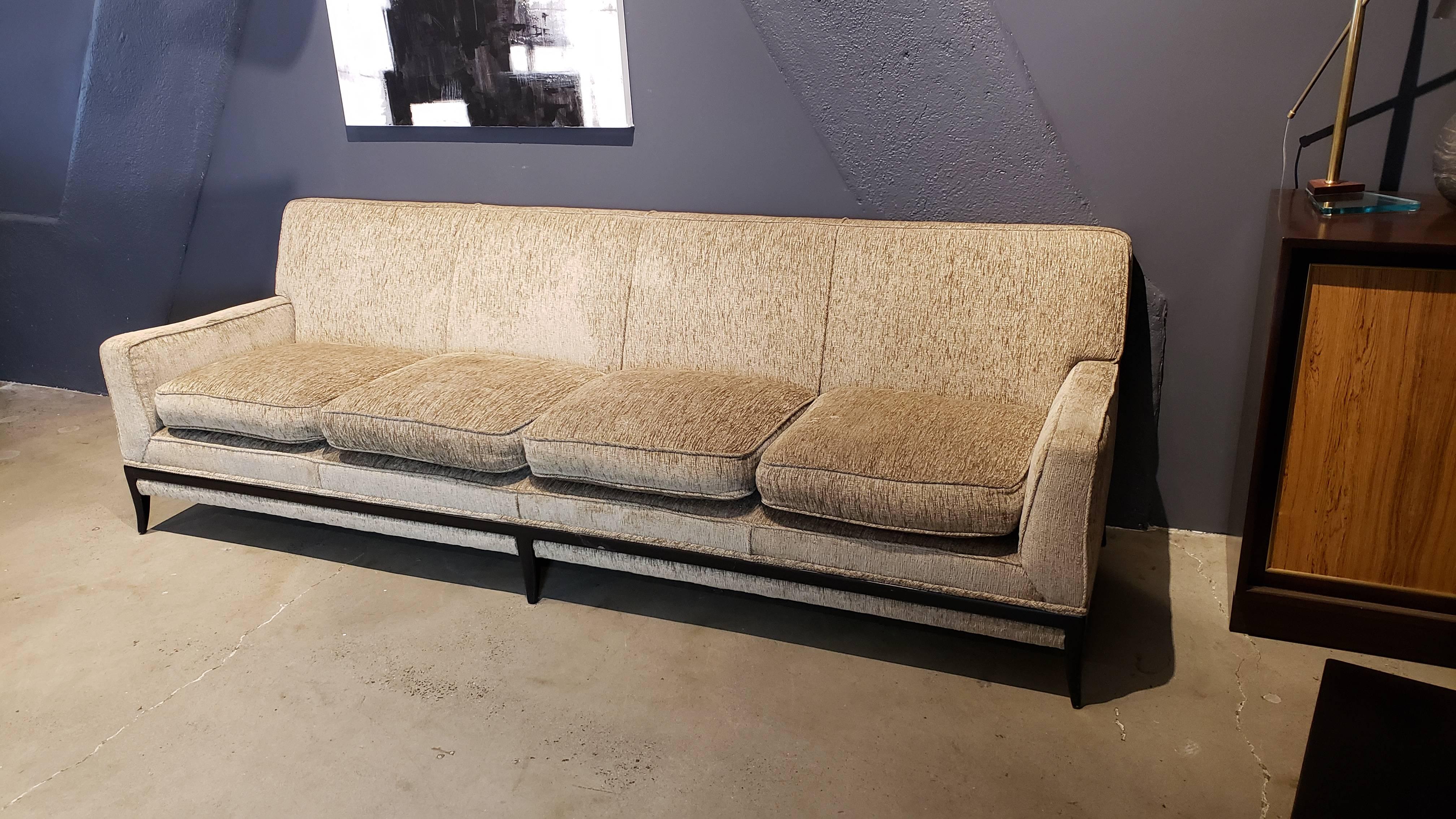 Mid-20th Century Rare Tommi Parzinger Four-Seat Midcentury Sofa with Sabre Legs, 1950s