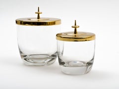 Tommi Parzinger Pair of Brass Lidded Blown Glass Jars, circa 1959