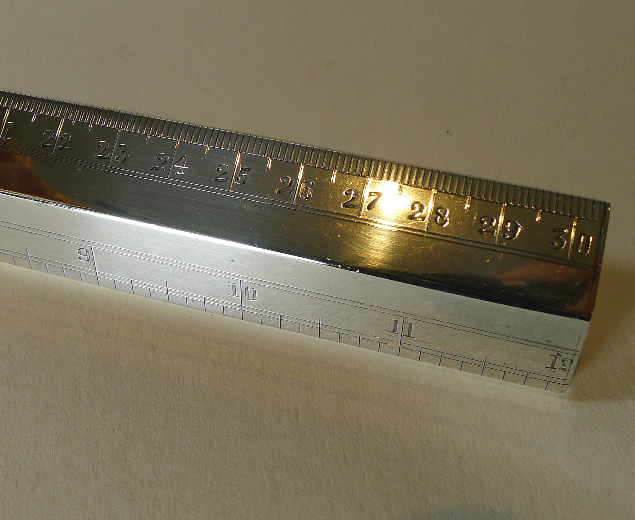 Early 20th Century Rare Top-Notch Sterling Silver Desk Ruler by J C Vickery, 1906