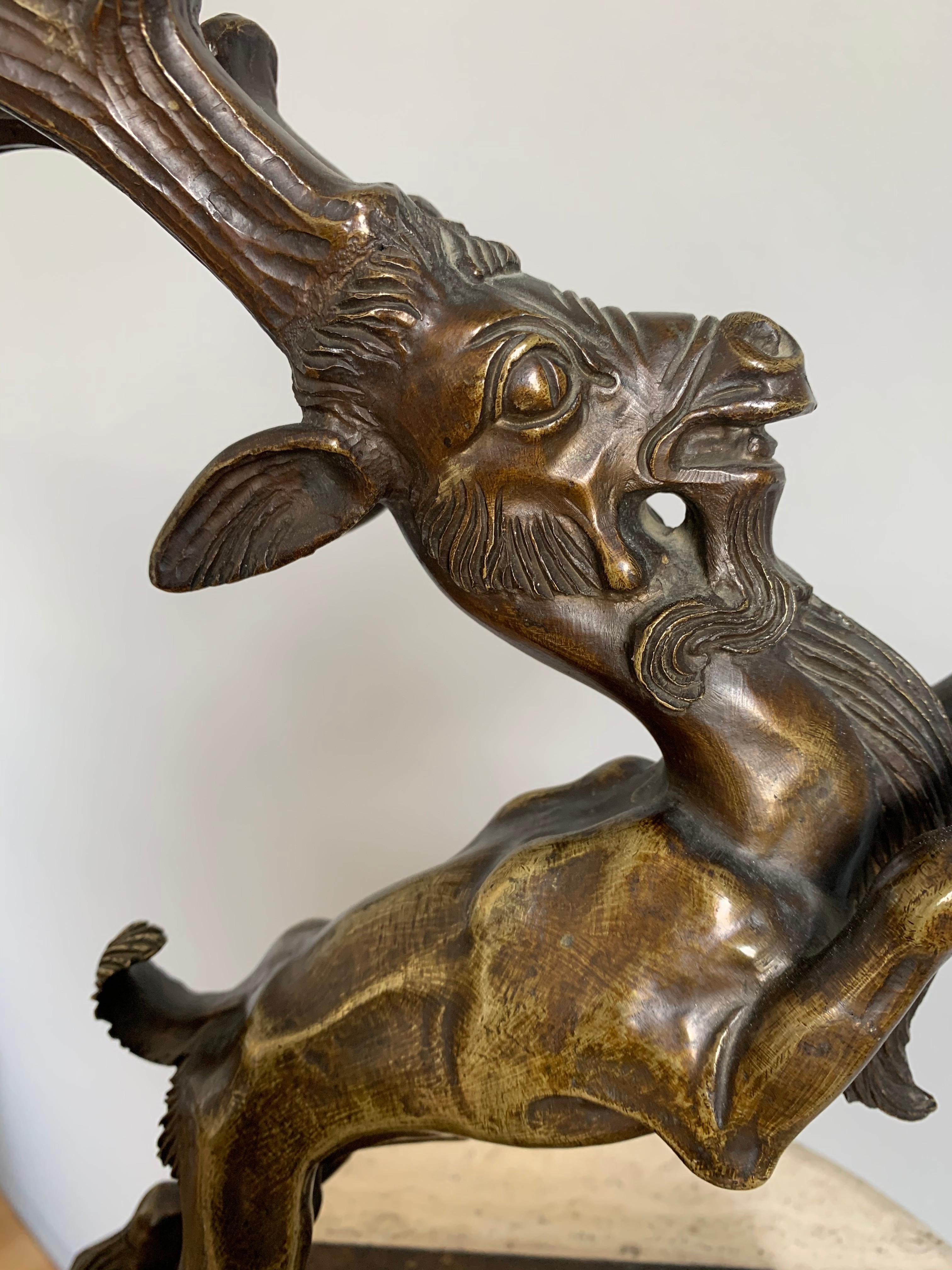 Rare Top Quality Expressive Bronze Capricorn, Ibex Sculpture Statue Early 1900s  For Sale 4