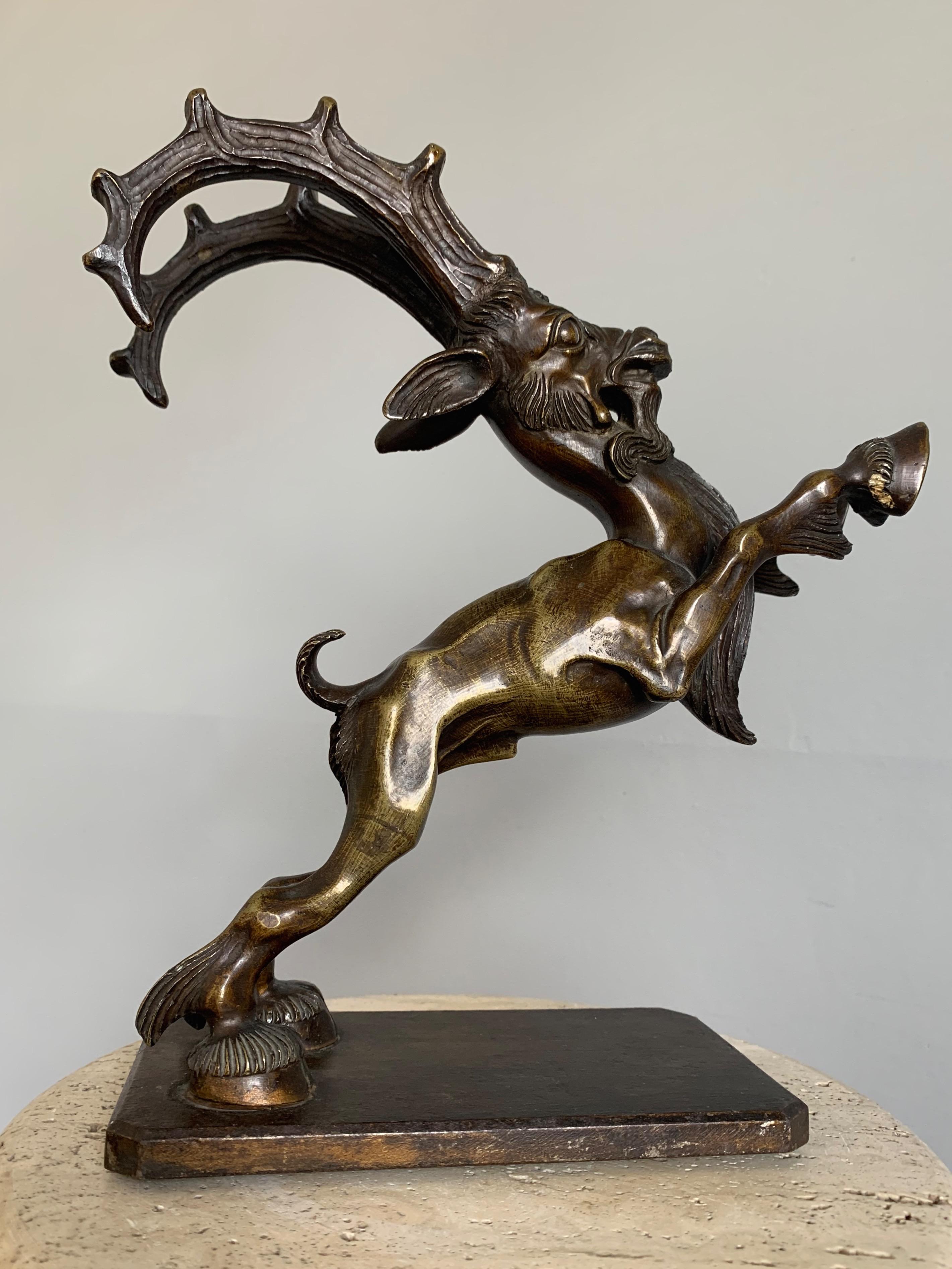 Artistic quality bronze sculpture with overdone features.

There must be collectors out there who immediately know the name of the artist who created this wonderful and rare style work of art. What makes this bronze capricorn/ibex stand out from
