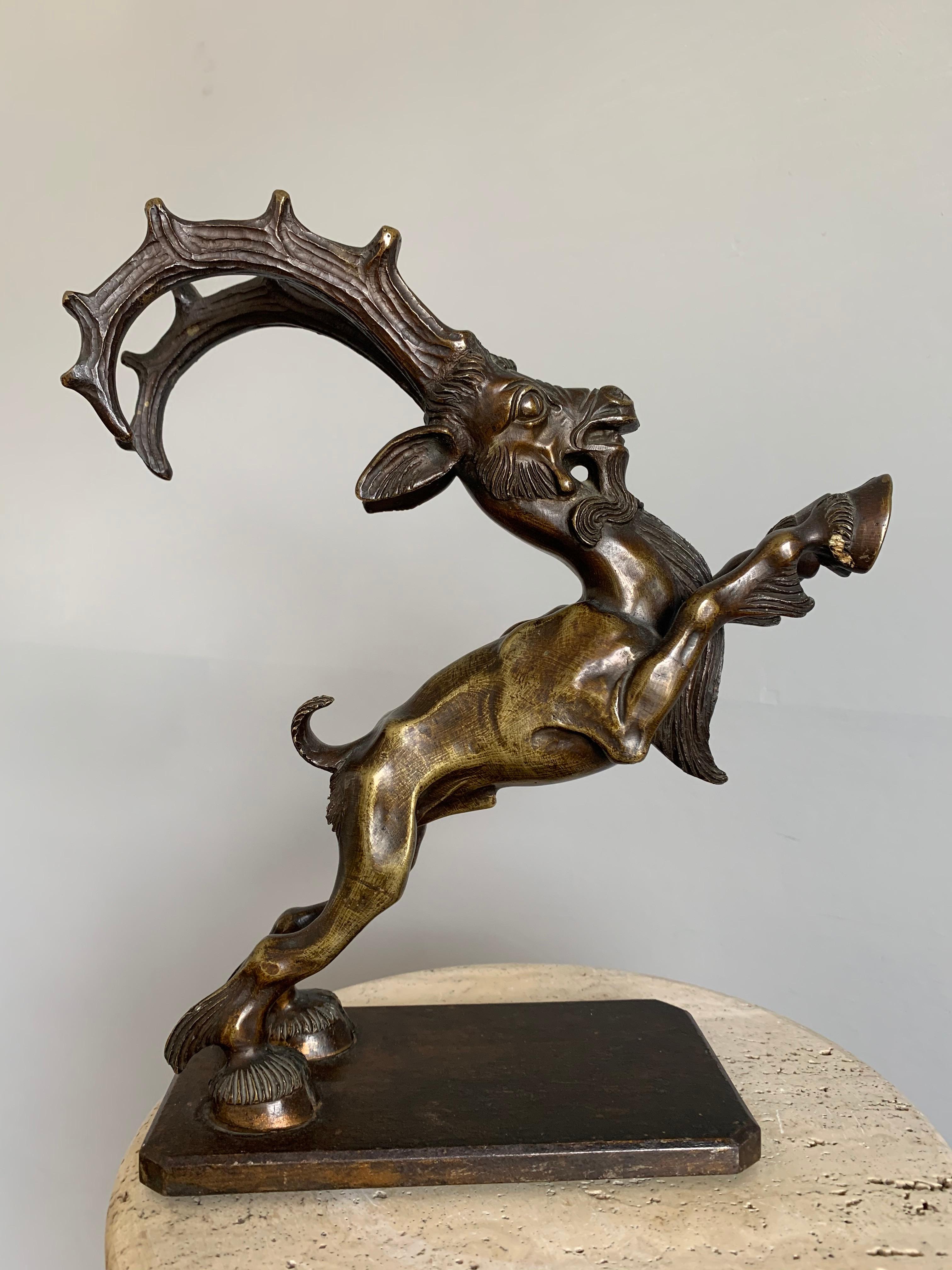 Cast Rare Top Quality Expressive Bronze Capricorn, Ibex Sculpture Statue Early 1900s  For Sale