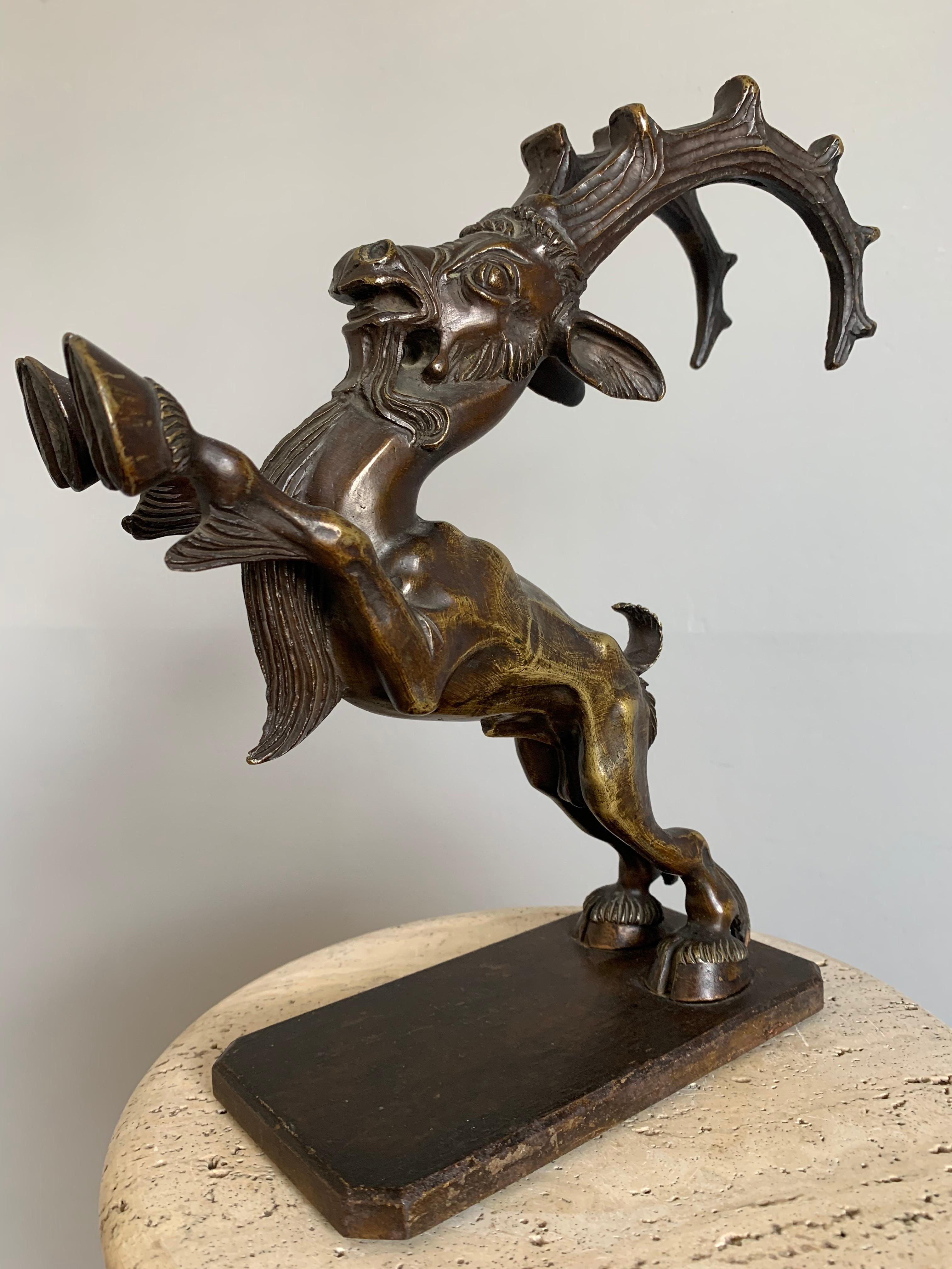 Rare Top Quality Expressive Bronze Capricorn, Ibex Sculpture Statue Early 1900s  For Sale 7