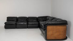 Rare Top Quality Modular Leather Designer Sofa With Ratan Details, 1970-1979