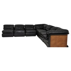 Rare Top Quality Modular Leather Designer Sofa With Ratan Details, 1970-1979