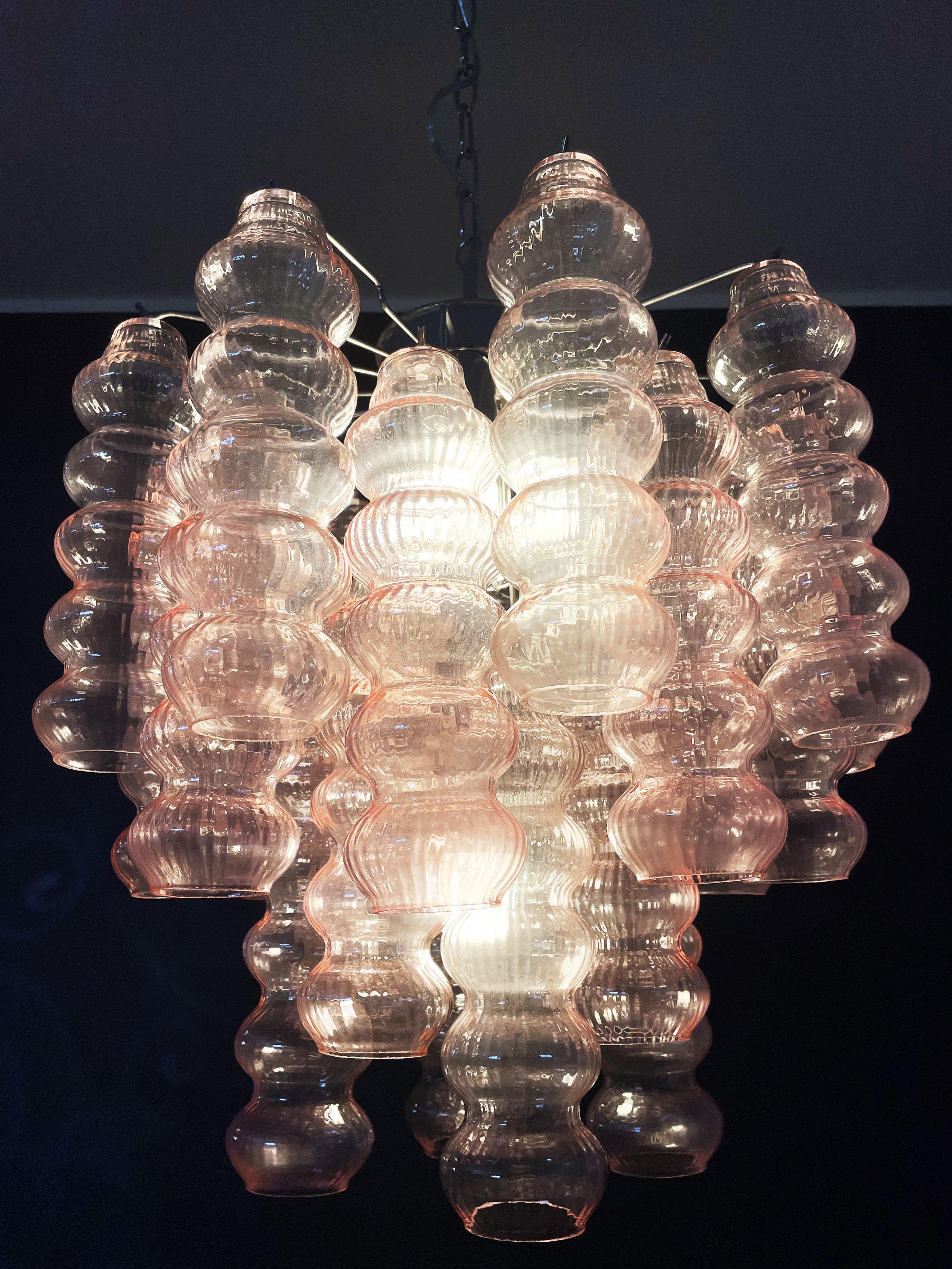 Rare Top Quality Murano Vintage Chandelier, 26 Pink Glasses Tube For Sale 4
