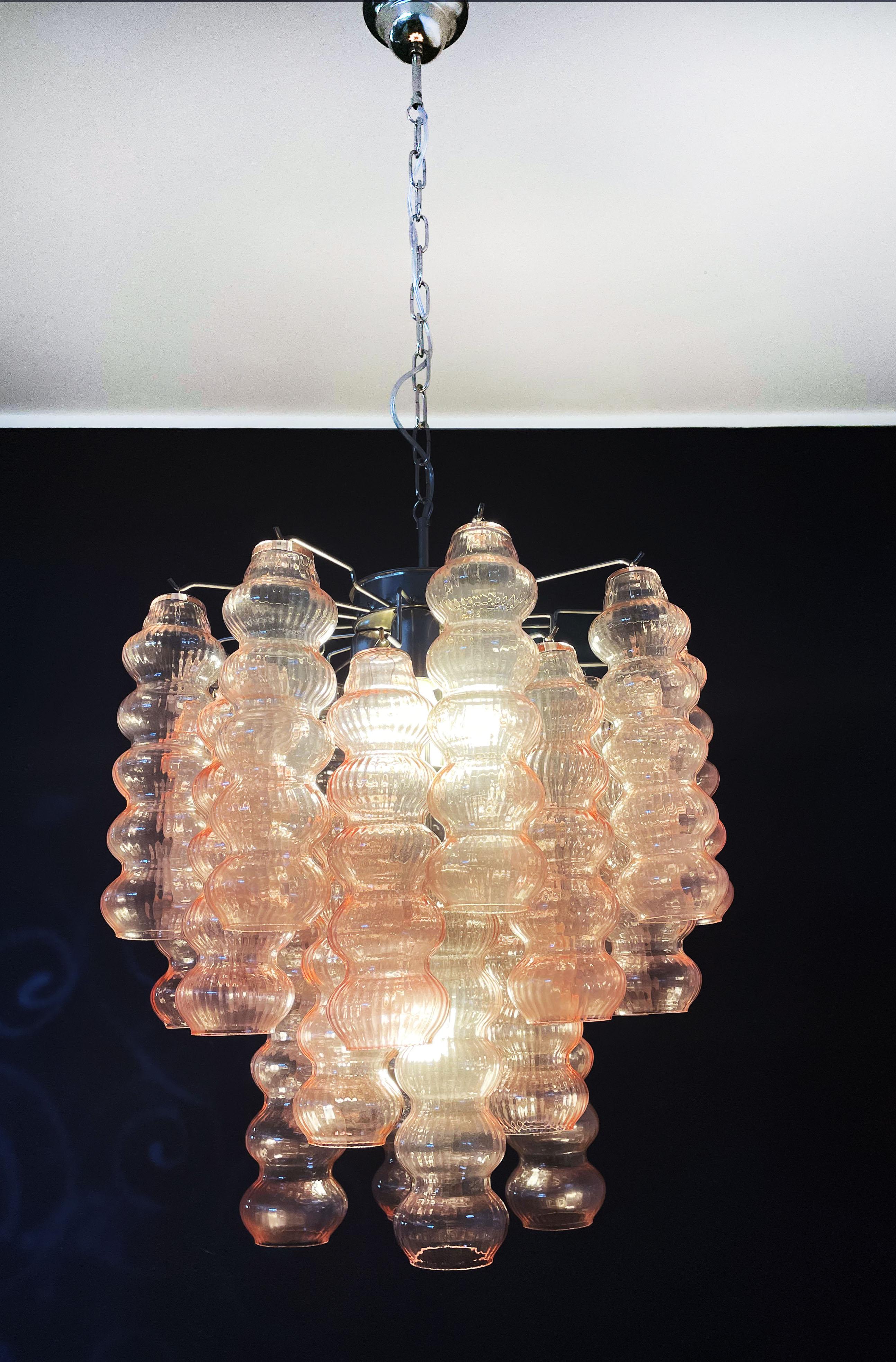 Rare Top Quality Murano Vintage Chandelier, 26 Pink Glasses Tube For Sale 5
