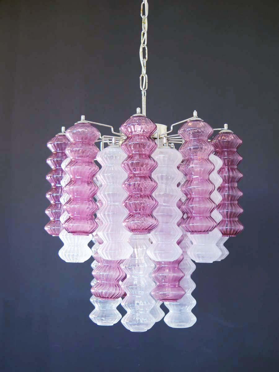 Rare Top Quality Murano Vintage Chandelier, Transparent and Purple Glass 5