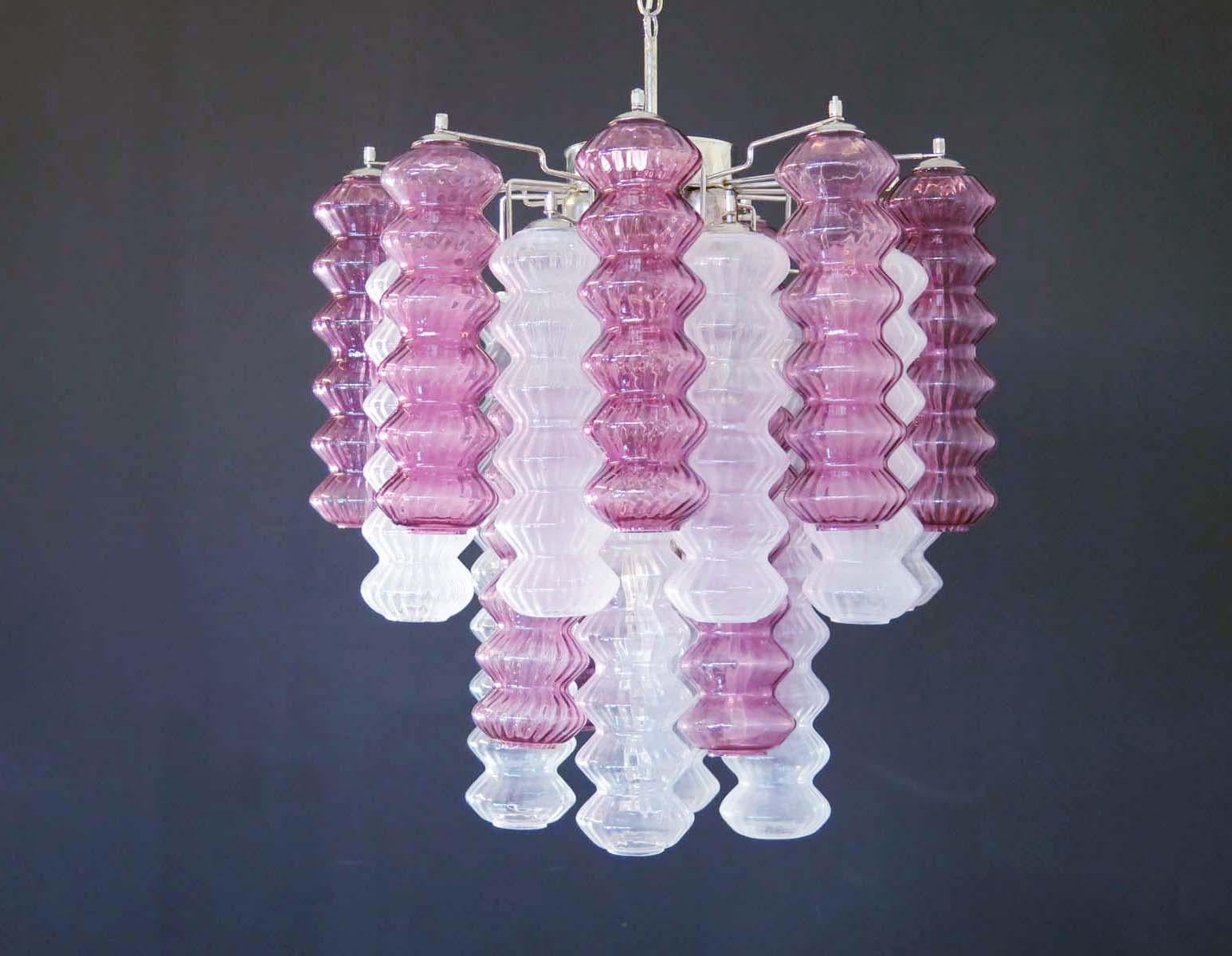 Rare Top Quality Murano Vintage Chandelier, Transparent and Purple Glass 6