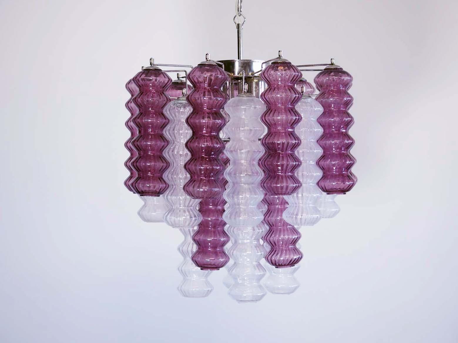 Rare Top Quality Murano Vintage Chandelier, Transparent and Purple Glass 7