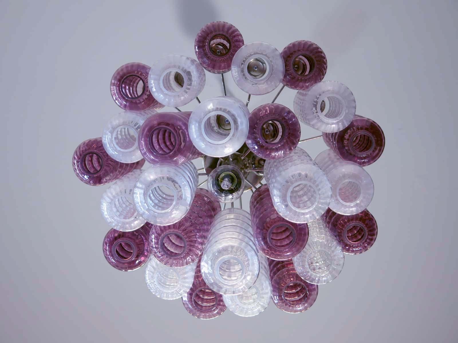Rare Top Quality Murano Vintage Chandelier, Transparent and Purple Glass 1