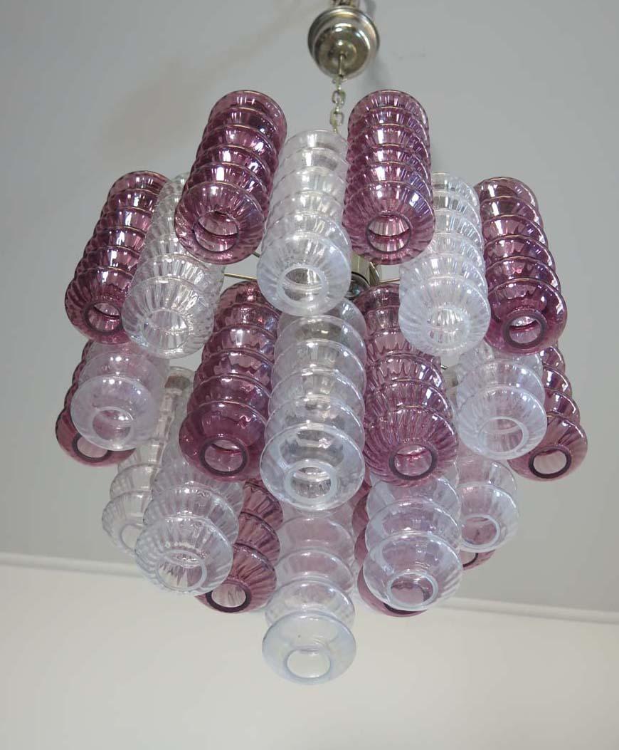 Rare Top Quality Murano Vintage Chandelier, Transparent and Purple Glass 2