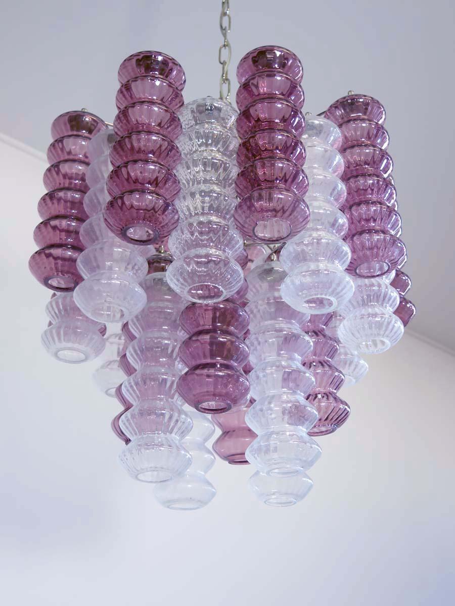 Rare Top Quality Murano Vintage Chandelier, Transparent and Purple Glass 3