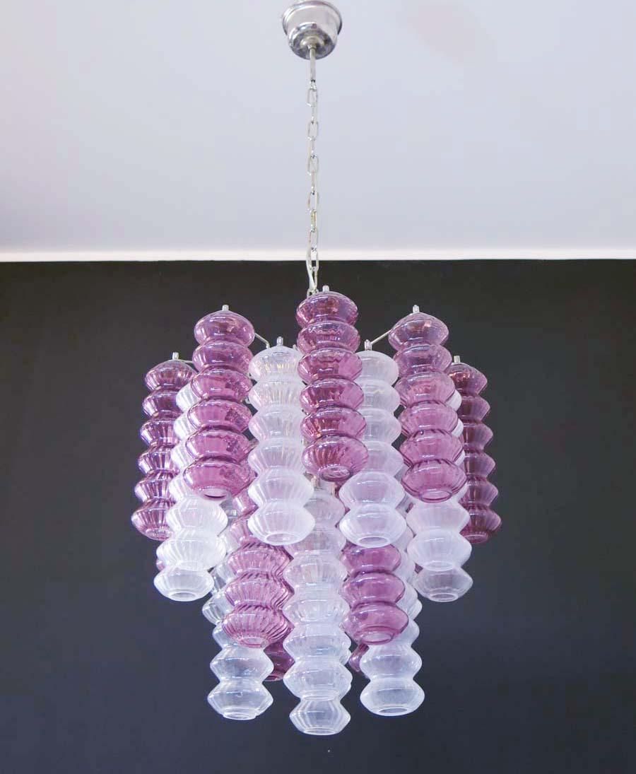 Rare Top Quality Murano Vintage Chandelier, Transparent and Purple Glass 4