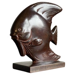 Rare & Top Workmanship Midcentury Bronze Discus Fish Sculpture W Stunning Patina