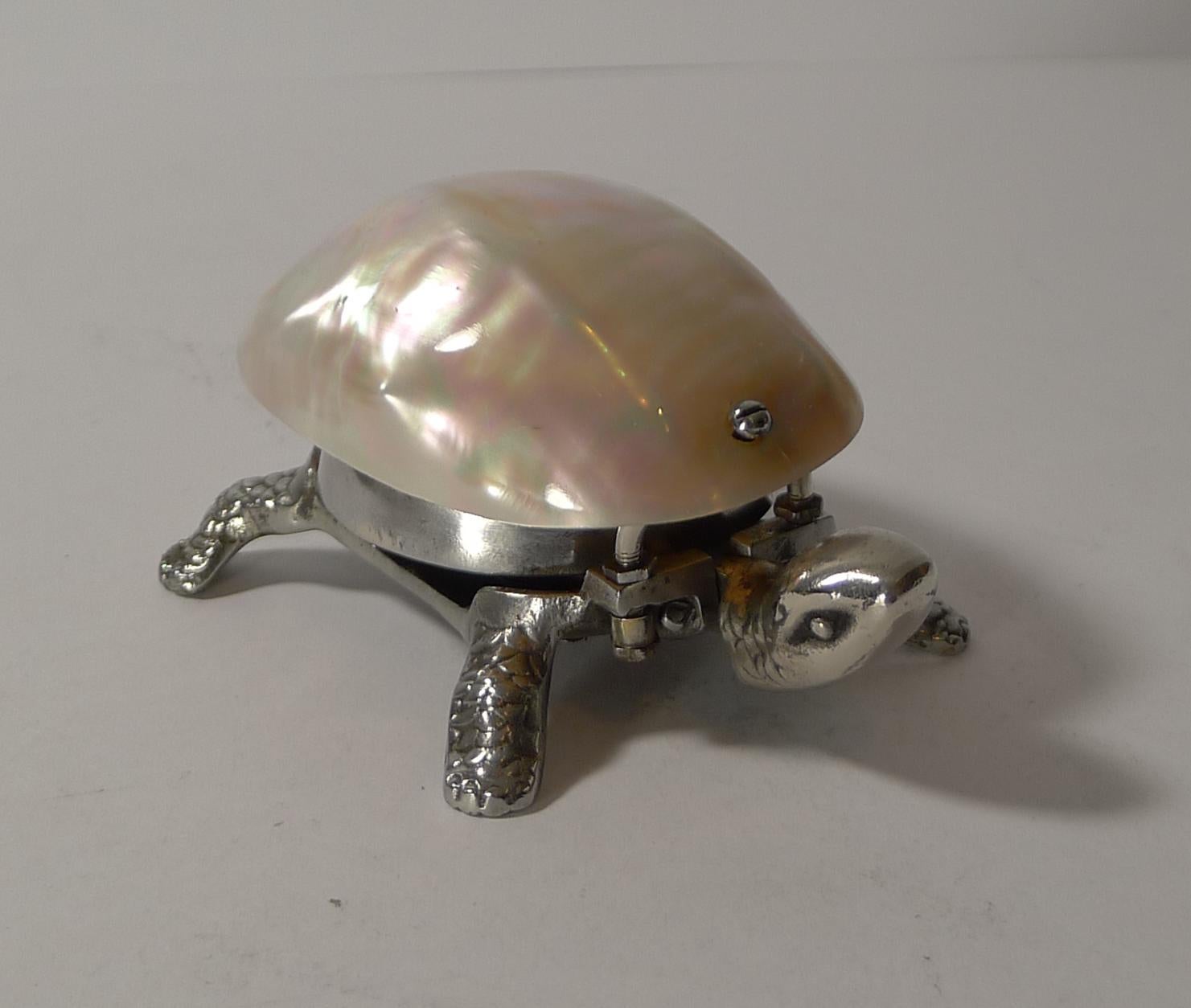 Edwardian Rare Tortoise Mechanical Desk Bell with Mother of Pearl Shell