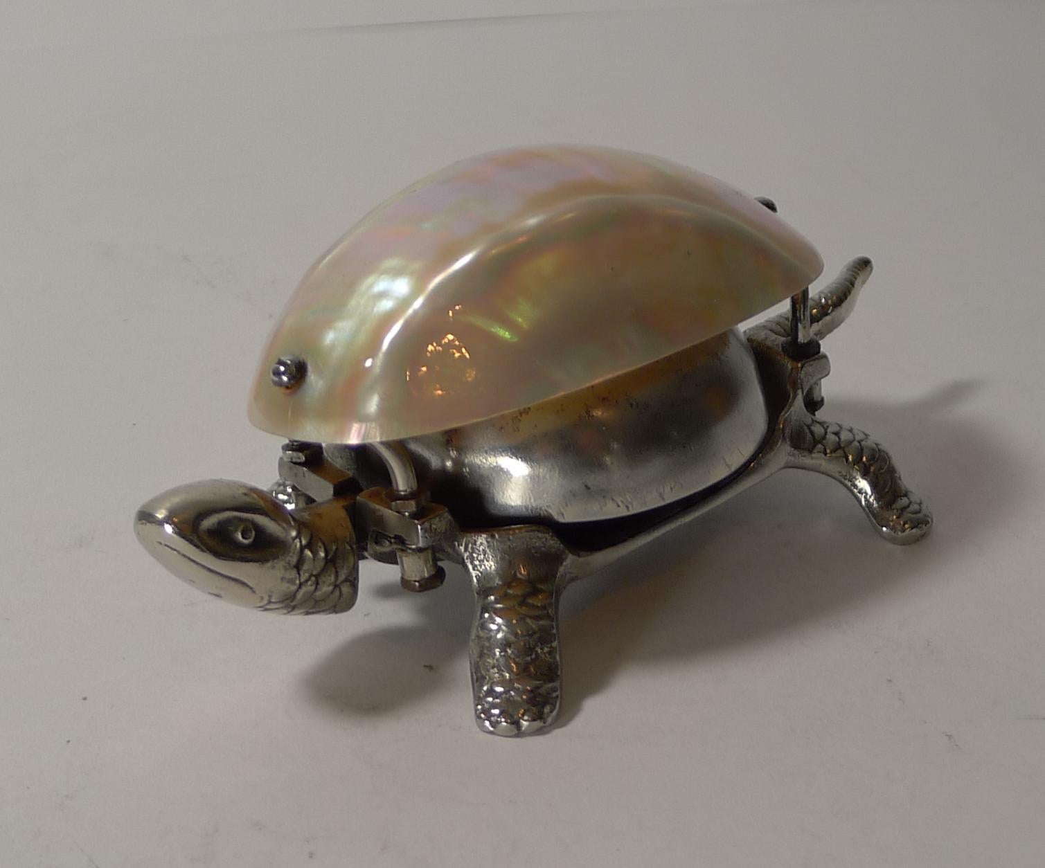 German Rare Tortoise Mechanical Desk Bell with Mother of Pearl Shell