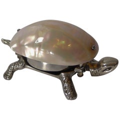 Rare Tortoise Mechanical Desk Bell with Mother of Pearl Shell